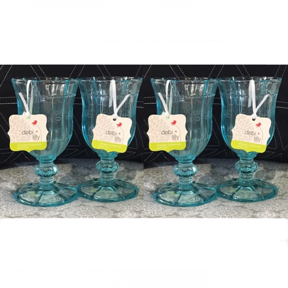 4x Debi Lilly Blue Crystal Goblet Vase / Glass